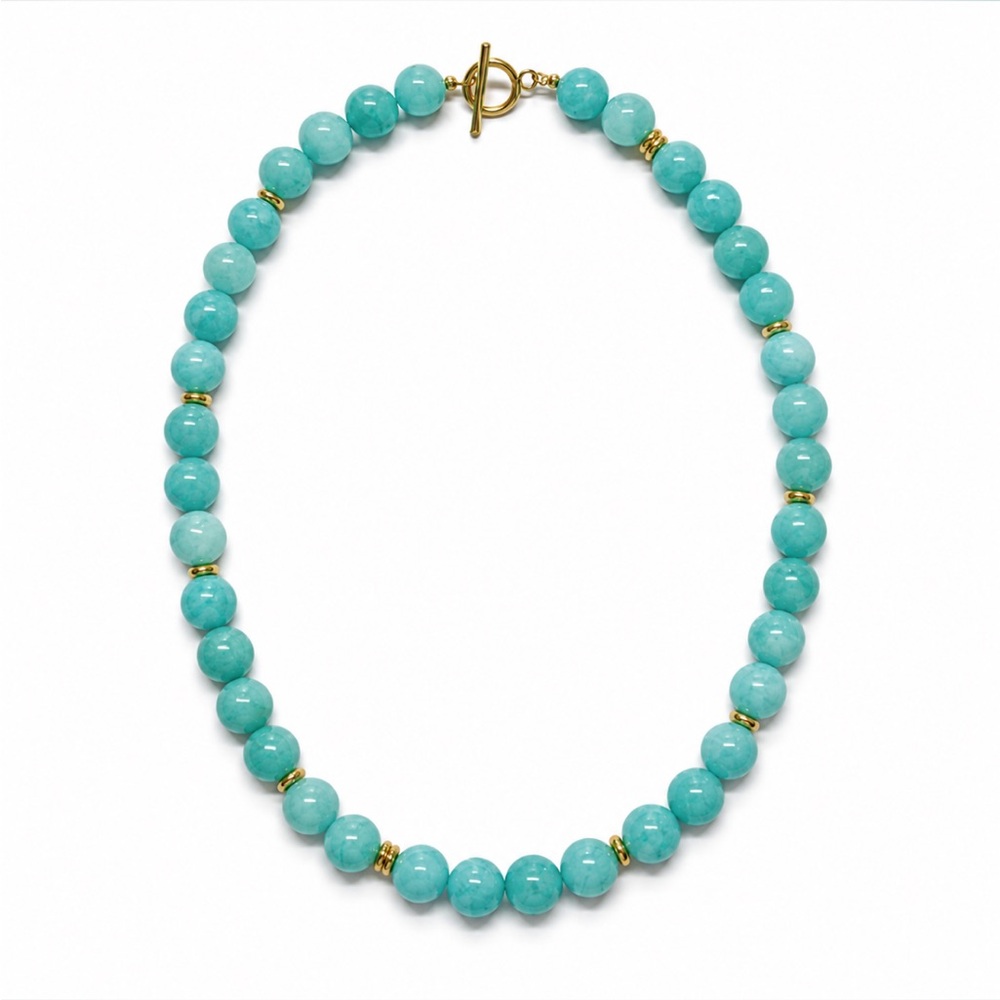 Turquoise Beaded Necklace with Gold Toggle Clasp